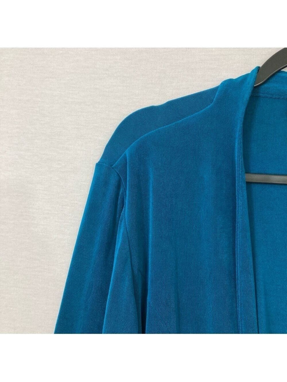 #0075 - Chico's Teal Open-Front Velvet Cardigan - Picture 3 of 8